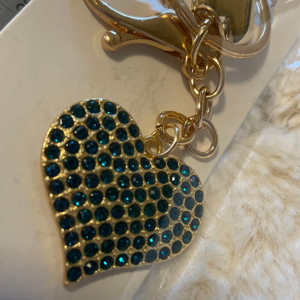 Mint Pave Turquoise Crystal Gold Key Chain - Picture 3 of 4